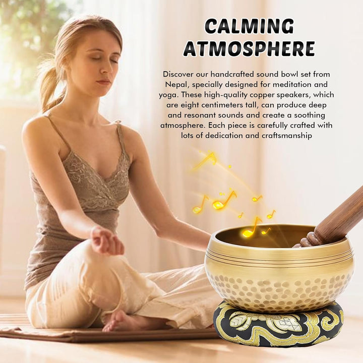 Tibetische Klangschalen Set, Handgehämmert in Nepal für Meditation, Singing Bowl mit Holz Klöppel Kl