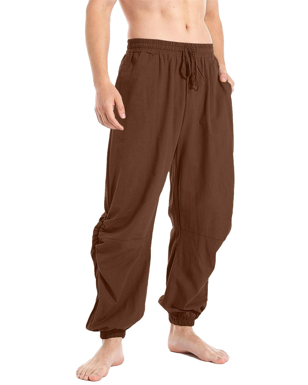 YAOBAOLE Herren-Hose, Leinen, mittelalterlich, lässig, Baumwolle, Leinen, Herren, Yoga, leicht, Somm