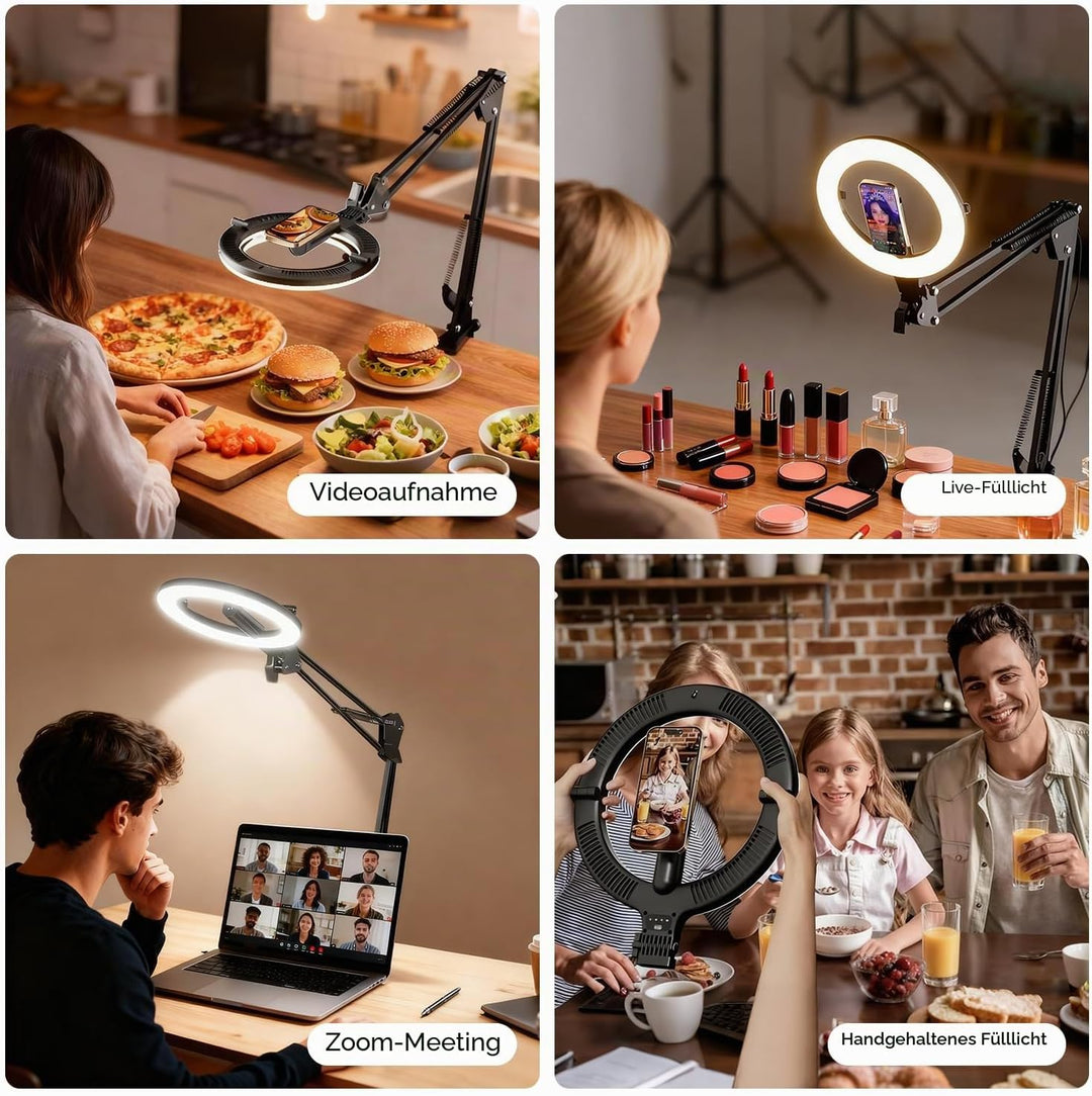 Magnetischen Overhead Stativ Handy mit Ringlicht, 10” LED Stativ für Smartphone mit Ring Light, 5000