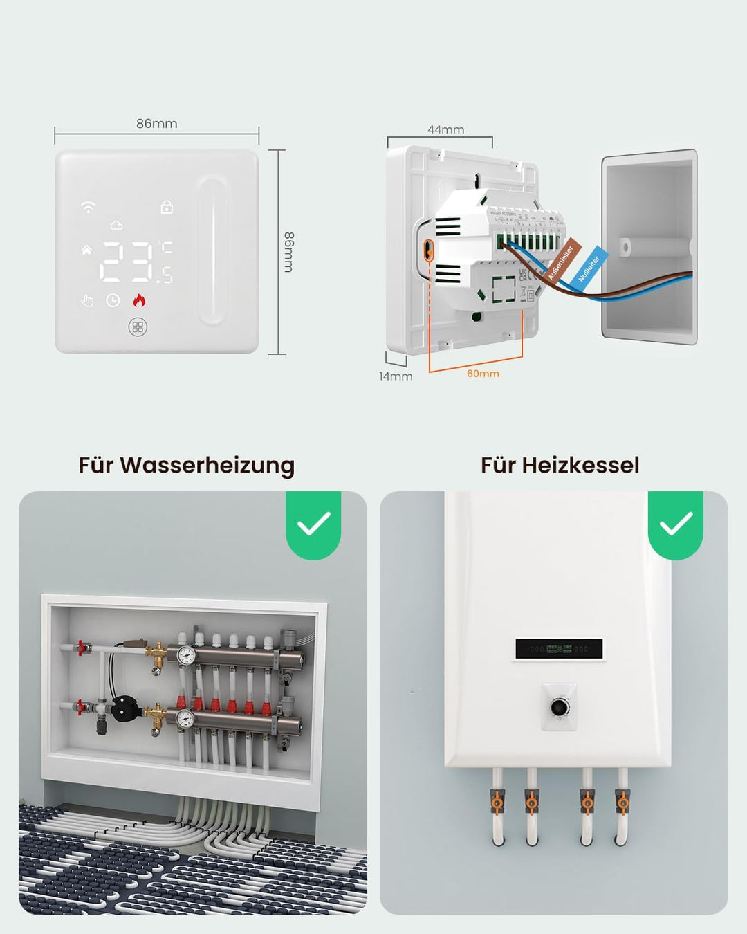 AVATTO Smart WiFi Thermostat für Wasser Fussbodenheizung und Kombi-Wandheizkessel, programmierbarer