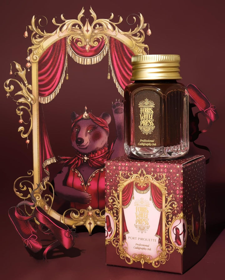 Ferris Wheel Press, Calligraphy Ink, Deep burgundy with gold shimmer, 28ml