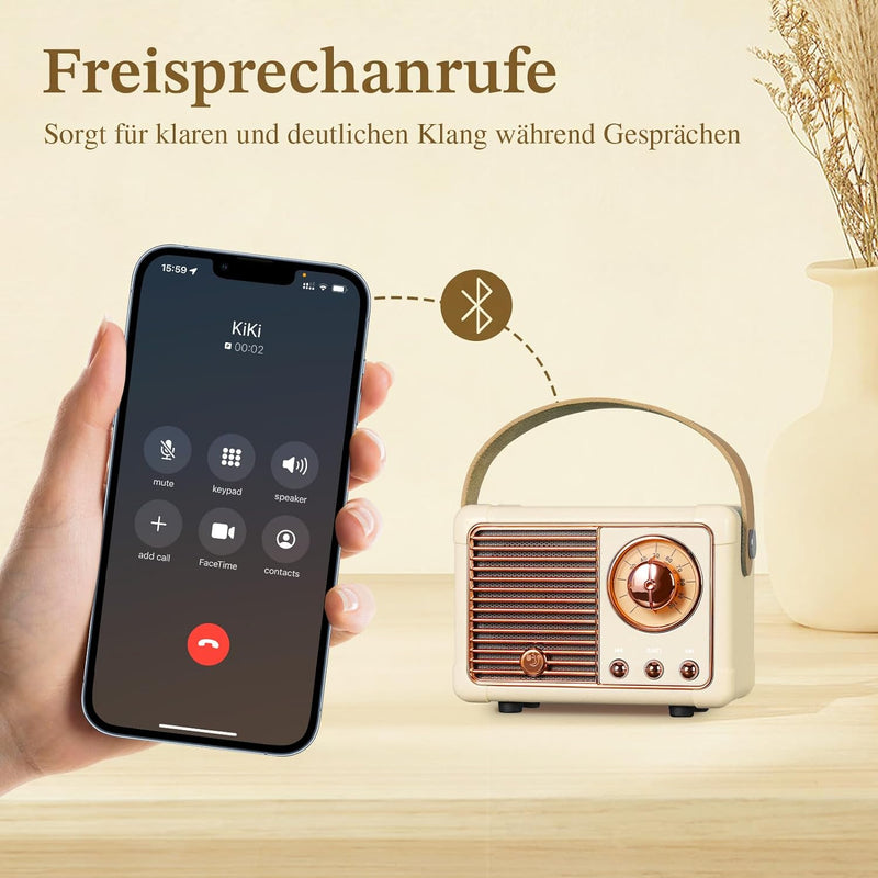 PRUNUS J-999 Mini Bluetooth Lautsprecher mit Radio FM, Retro Radio Bluetooth Speaker Wiederaufladbar