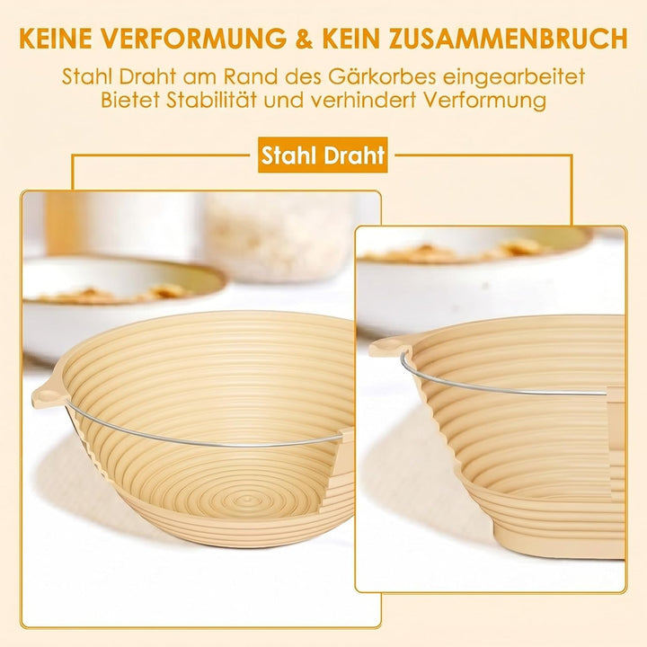 Sauerteig Starter Set, Rund & Oval Gärkörbchen mit Komplettem Brotback-Set, Glas für Sauerteigstarte