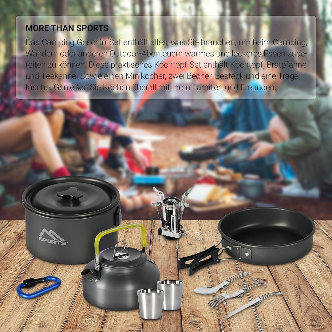 MSPORTS Camping Kochset Premium - Kochgeschirr Outdoor aus Aluminium um Geschirr Set Kochtopf Topf &