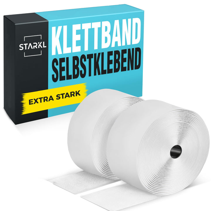 STARKL® Premium Klettband selbstklebend Extra Stark u. Extra Breit (Weiss) I 5m x 50mm Klettverschlu