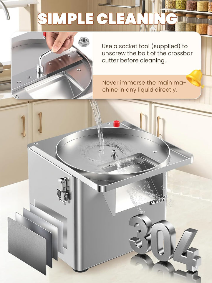 NEWTRY 4-in-1 Elektrische Gemüse Schneidemaschine - 250W Edelstahl-küchenmaschine würfelschneider fü
