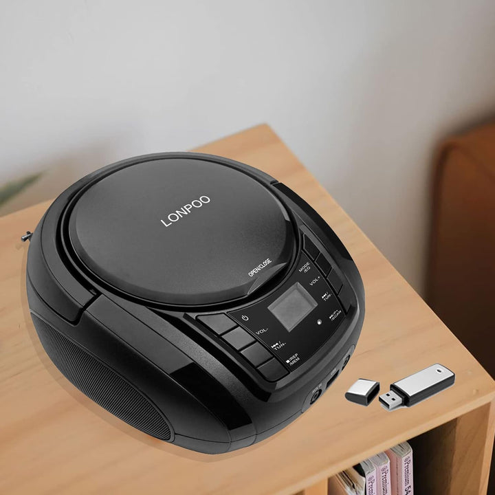 Tragbarer CD-Player Boombox mit FM-Radio/Bluetooth/USB/AUX-Eingang | 3,5 mm MIC & Kopfhöreranschluss