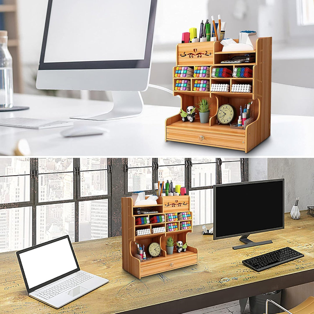 Hggzeg Schreibtisch-Organizer aus Holz, Selbstmontage, Schreibtischset, grosse Kapazität, Schreibtis