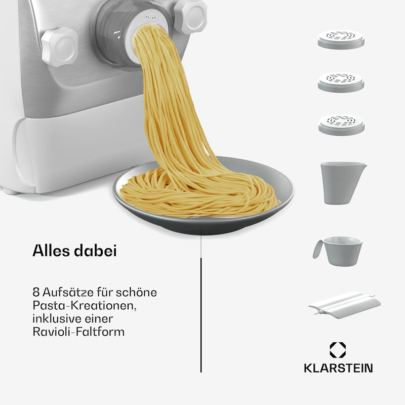 Klarstein Pastamania Nudelmaschine Elektrisch – 260 W Vollautomatische Pastamaschine mit 7 Aufsätzen