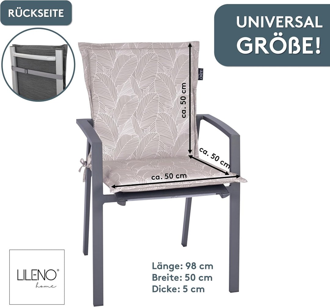 LILENO HOME Gartenstuhl Auflagen als [2er Set - Niedriglehner] in Blätter Grau - Bequeme Liegen als