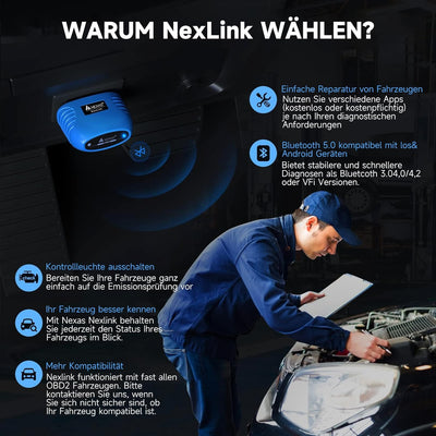 AUTOPHIX Nexlink OBD2 Bluetooth 5.0 Diagnosegerät Auto für Autos und Motorräder, OBD2 Bluetooth Adap