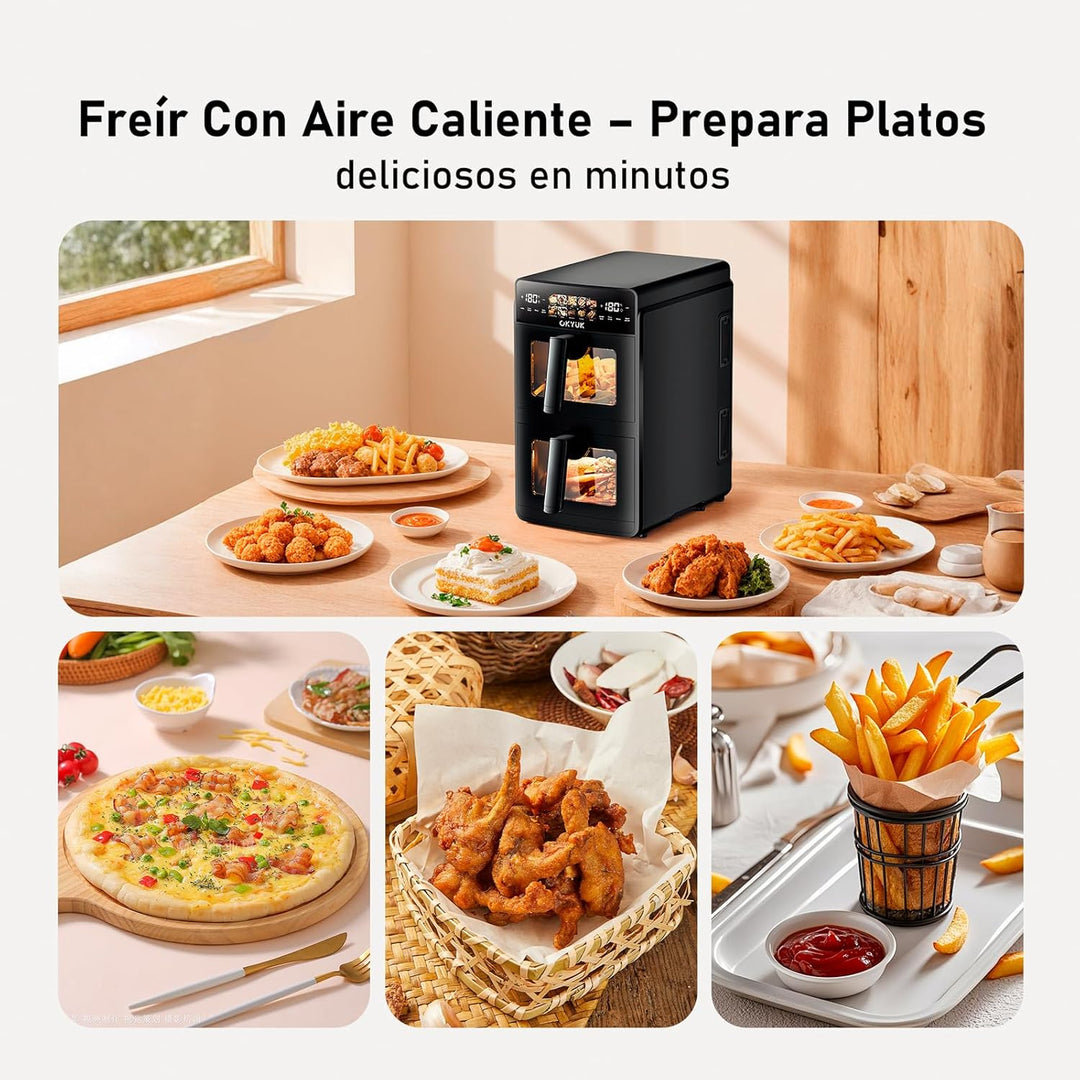 Heissluftfritteuse 2 Kammern 10L Airfryer [2 Fächer je 5l, sehr leiser Betrieb, 10 Programme, 2 Geri