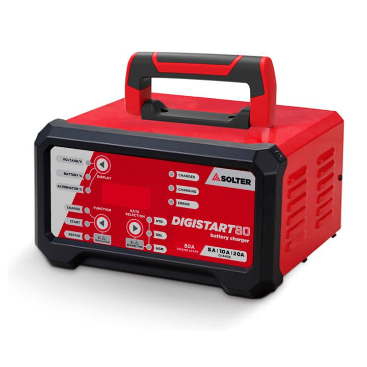 Solter Digistart 80 – Professionelles Ladegerät und Starthilfe, 12/24 V, 10 Stufen, 80 A, Reparaturm