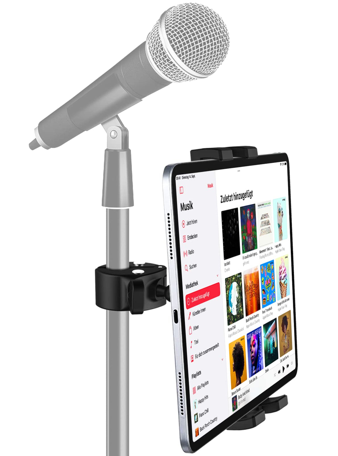 woleyi Tablet Mikrofonständer, Mikrofon Musikstand Lenker Tablethalterung [360°Drehbar &amp; Stabil] für