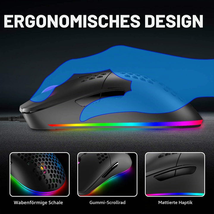 MK21 Gaming-Set: 60% Mechanische Tastatur + 6400 DPI Maus + Mauspad für PS4, Xbox, PC - Schwarz/Brow