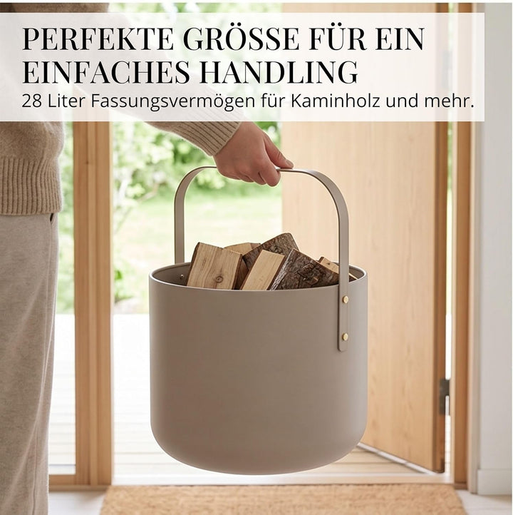 LIVLIG Design Kaminholzkorb Metall, Holzkorb für Kaminholz mit Henkel, Grosser Korb für Kaminholz 36