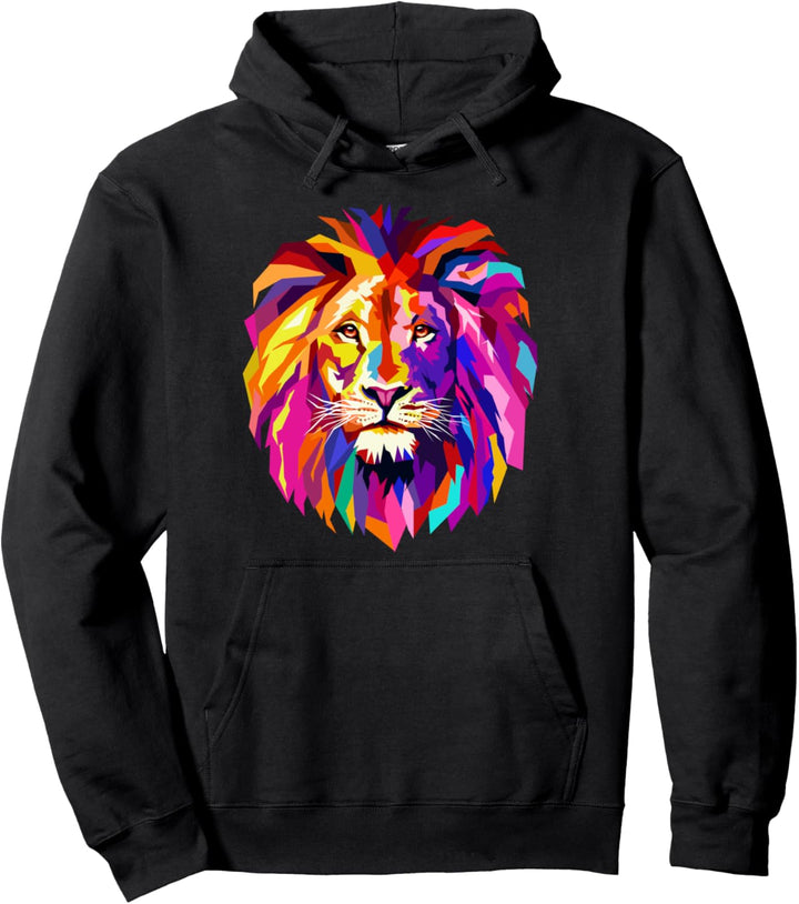 Cooles Löwenkopf-Design mit hellem buntem Pullover Hoodie