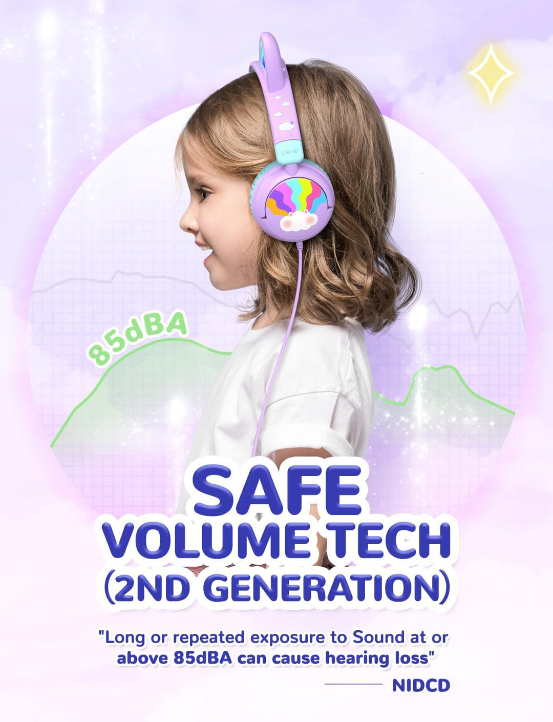 iClever USB Typ C Kinder Kopfhörer, LED Beleuchtetes Katzenohr, 85dBA Sichere Lautstärke, Stereo Sou