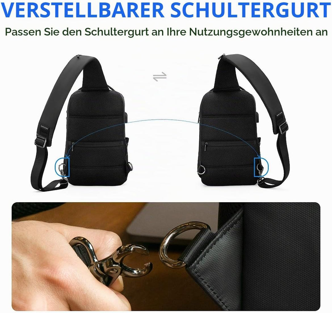 Muzee Umhängetasche，wasserdichter Crossbody Rucksack ，Diebstahlsicherung Rucksack mit mehreren Tasch