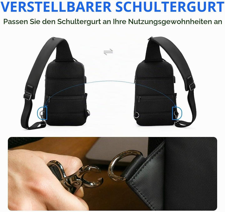 Muzee Umhängetasche，wasserdichter Crossbody Rucksack ，Diebstahlsicherung Rucksack mit mehreren Tasch