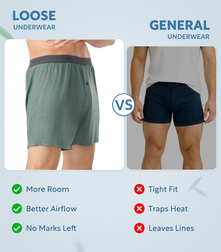 DAVID ARCHY Herren Boxershorts aus Bambusviskose, ultraweich & atmungsaktiv,lockere Passform mit Kno
