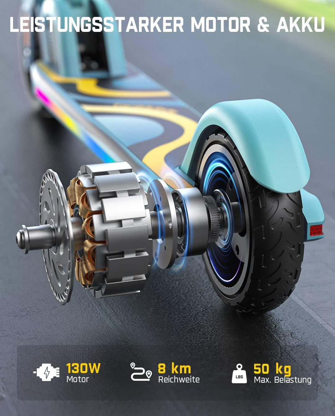 FanttikRide C9 Pro E Scooter Kinder von 120-160CM, Bunte Regenbogenlichter E Roller für Jungen und M