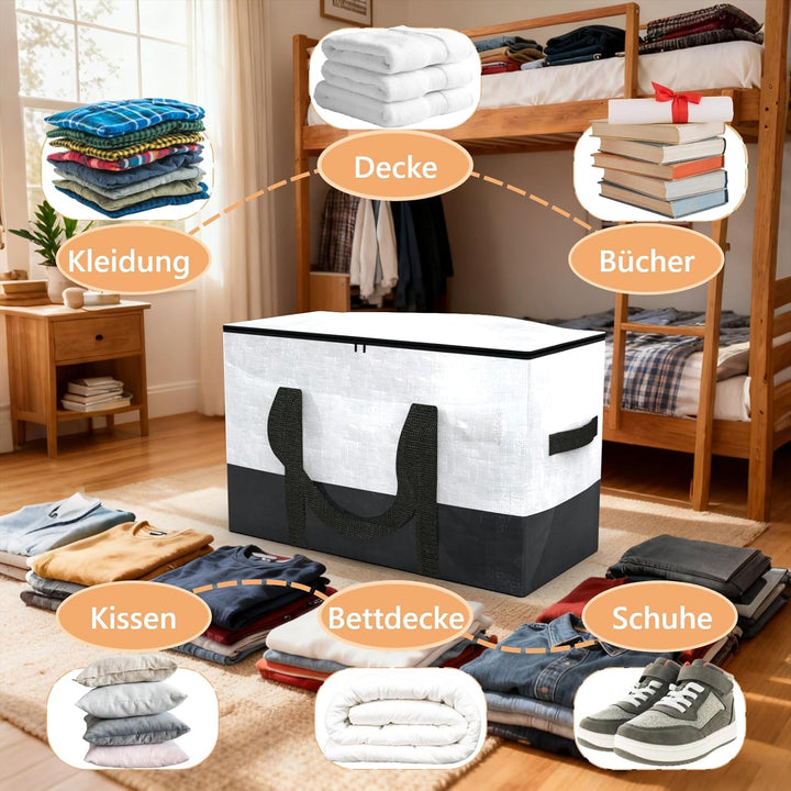 4-Pack Extra Schwere Duty-Grosse Umzugstaschen mit starkem Reissverschluss und Tragegriffen, robuste