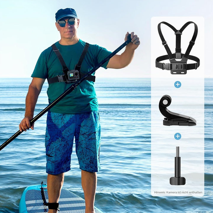 AKASO 6 in 1 Action Cam Brustgurt Kit, kompatibel mit EK7000/EK7000 Pro/Brave 4/Brave 4 Pro/Brave 7