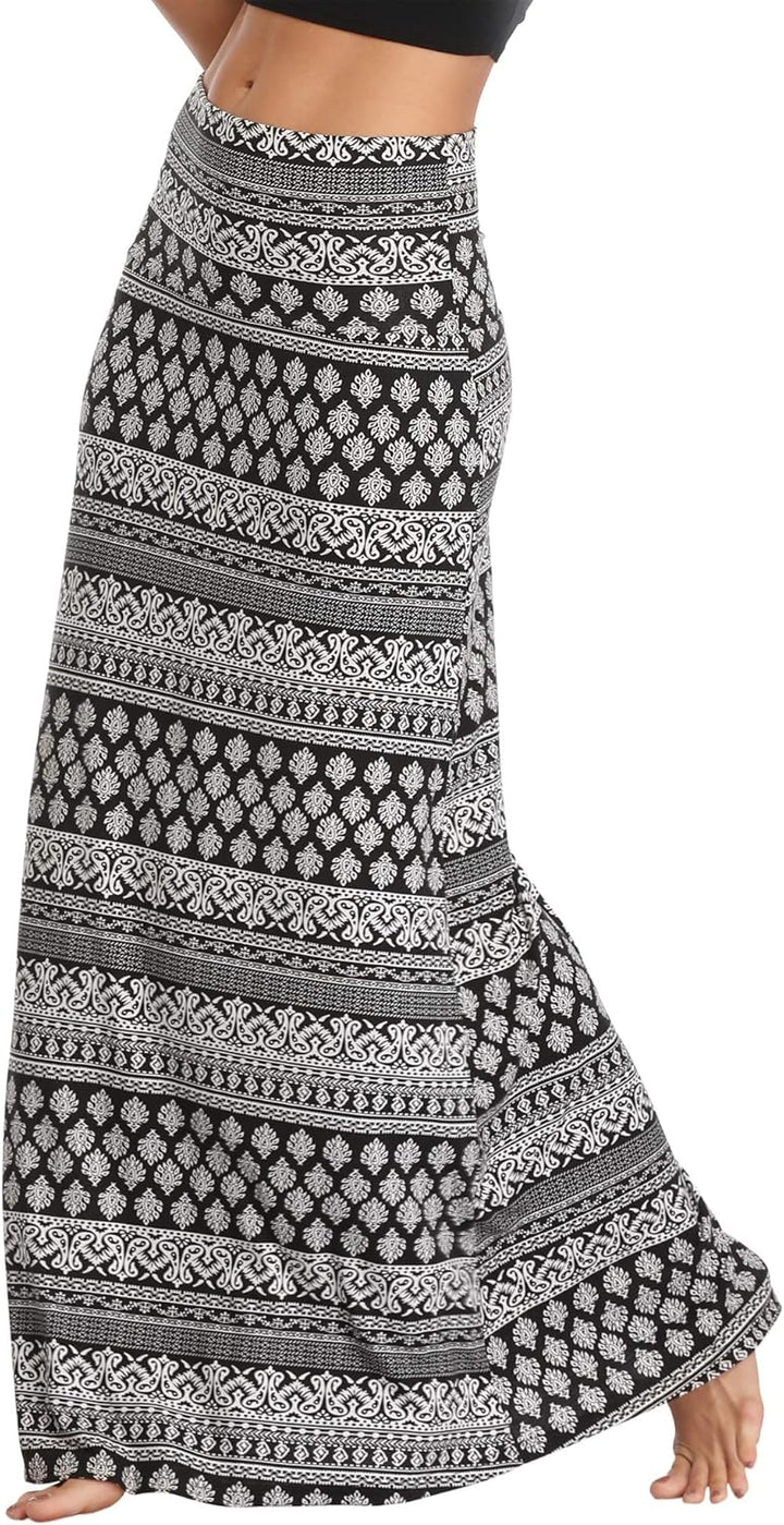 Damen Boho Lang Rock Weicher Dehnbarer Maxirock L 1, L 1