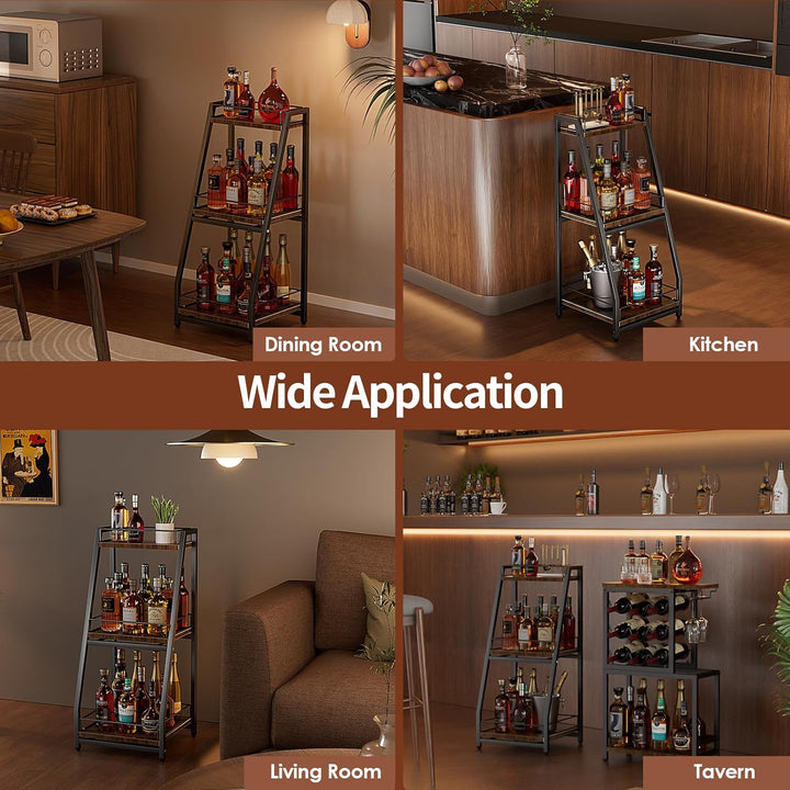 Nuovoware 3-Tier Abgestufte Liquor Cabinet Mini Bar, Weinregal Freistehend Boden für Whiskey, Ecke L