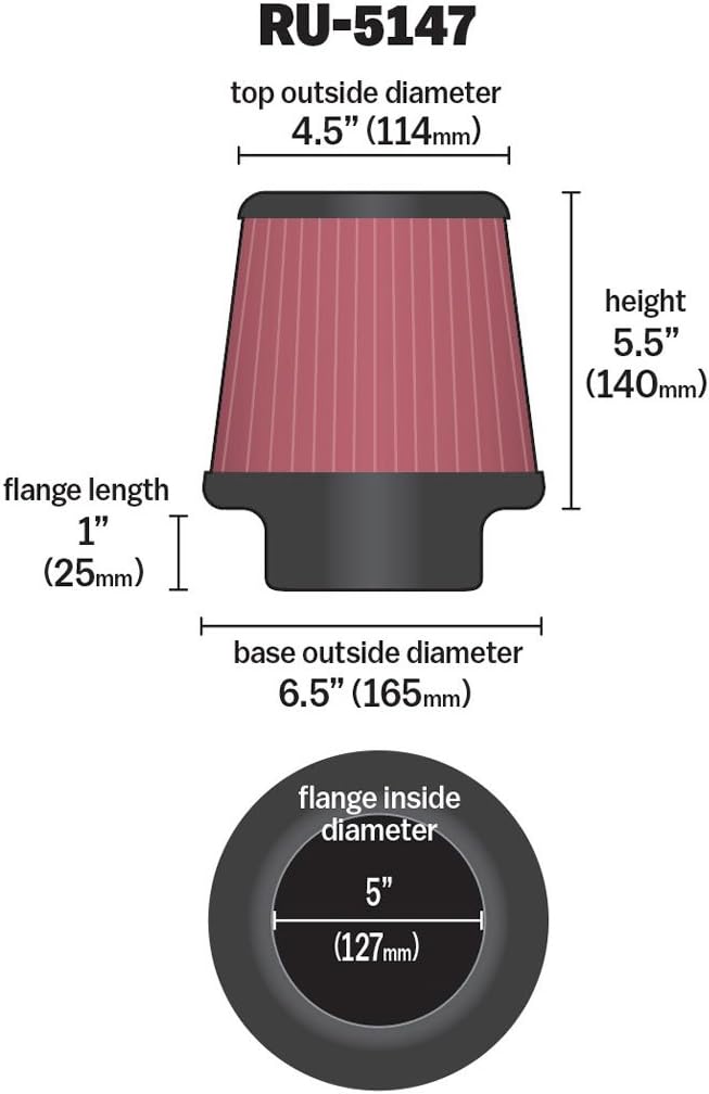 K&N RU-5147 KFZ und Motorrad Gummi Universalluftfilter, Luftfilter
