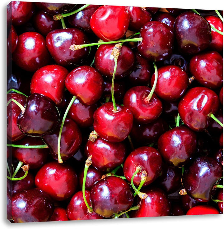 Leckere knackige Kirschen, Format: 70x70 auf Leinwand, XXL riesige Bilder fertig gerahmt mit Keilrah