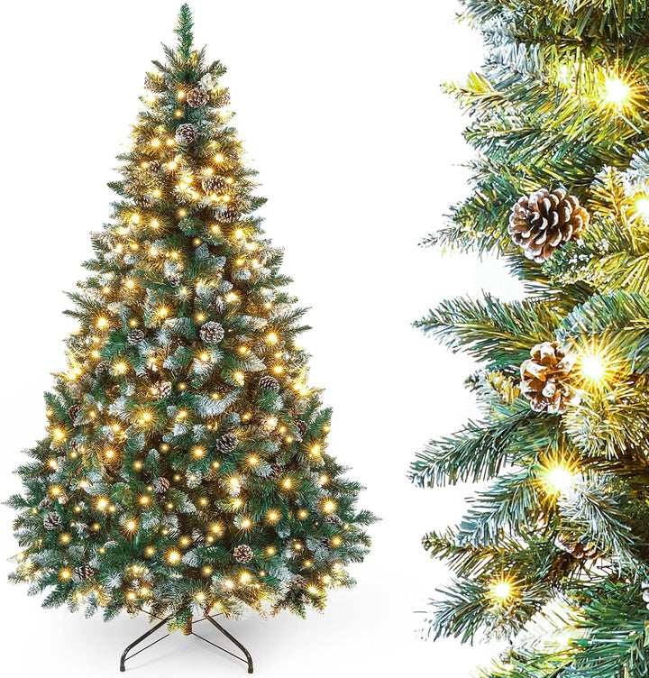 Yorbay künstlicher Weihnachtsbaum mit Beleuchtung und weissem Schnee, LED Tannenbaum für Weihnachten