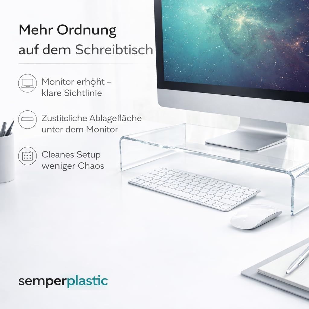 semper plastic Acrylglas Monitorständer transparent aus deutscher Herstellung - Exklusive Monitorerh