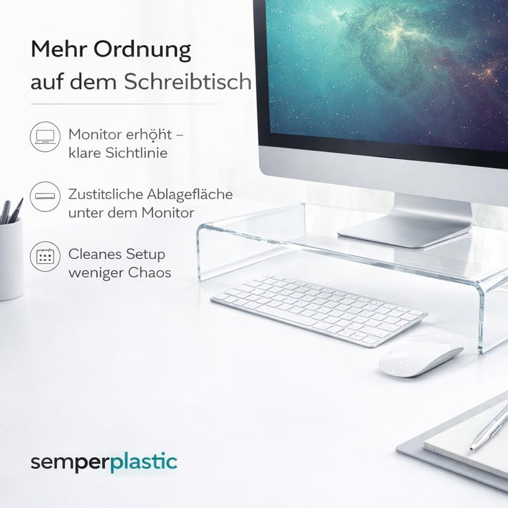 semper plastic Acrylglas Monitorständer transparent aus deutscher Herstellung - Exklusive Monitorerh