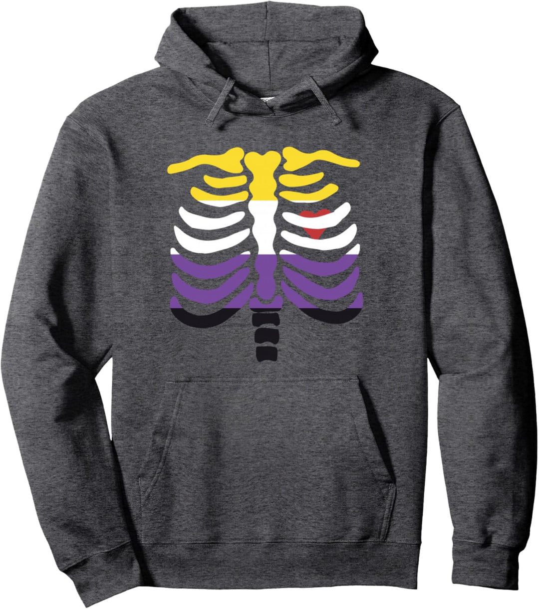 Non Binary Pride Flagge, lustiges Skelett, nicht binär Pullover Hoodie