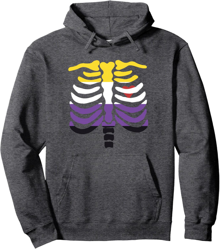 Non Binary Pride Flagge, lustiges Skelett, nicht binär Pullover Hoodie