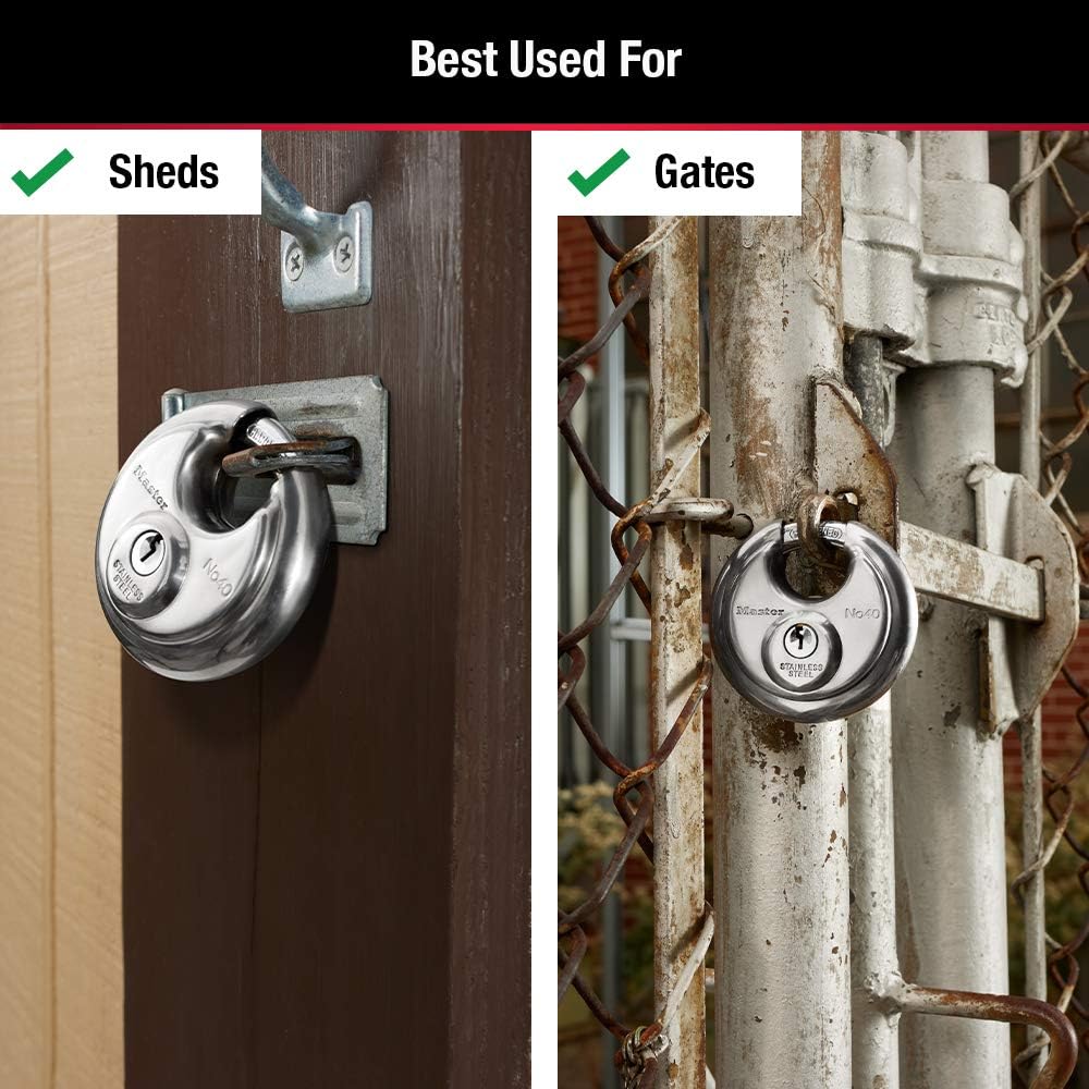 Master Lock 40KADPF Rundes Vorhängeschloss mit geschirmtem Bügel, Edelstahl