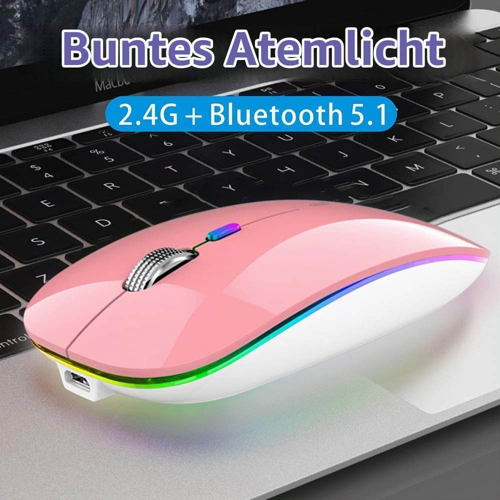 Uiosmuph Bluetooth Maus Kabellose, LED Funkmaus wiederaufladbar Leise Wireless Mouse 2.4GHz Kabellos