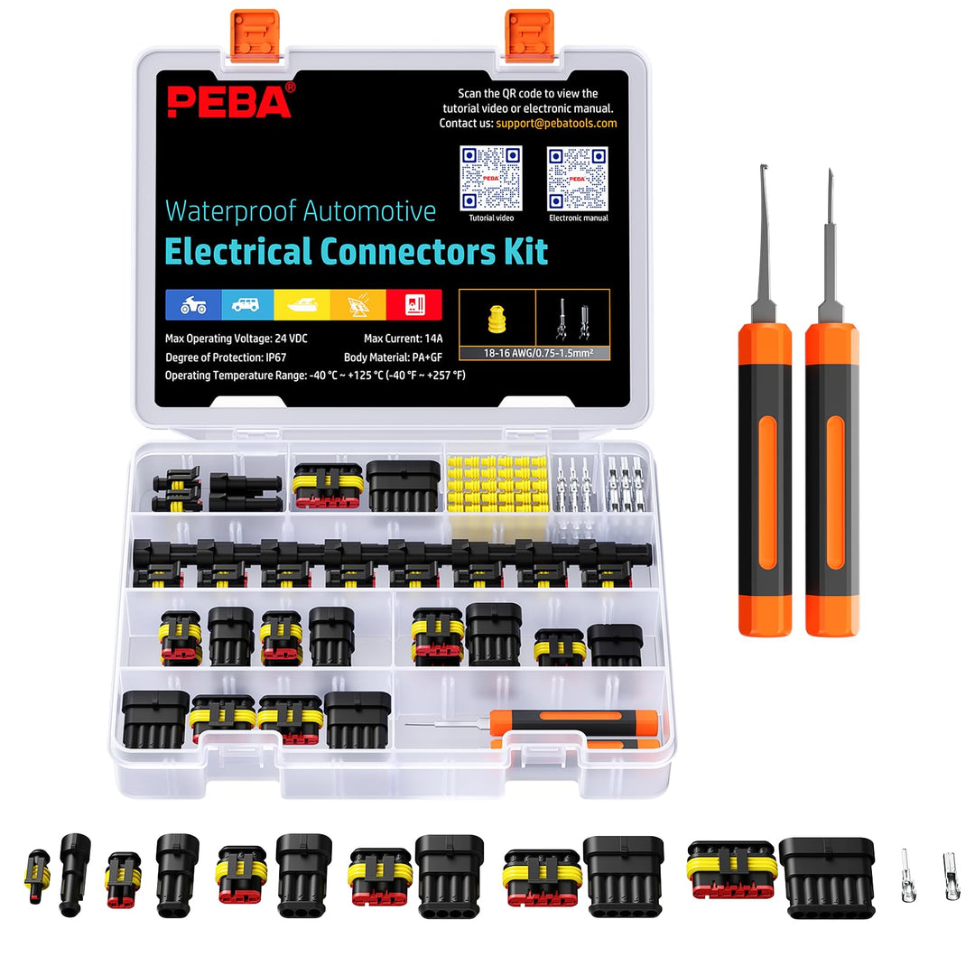 PEBA Wasserdichte KFZ Steckverbinder Set IP67 – 1/2/3/4/5/6 Polig Kabelstecker für 0,34–2,5 mm², Kom