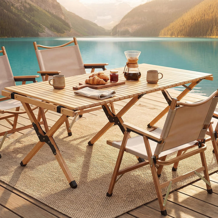 HOMASIS Campingtisch klappbar, tragbarer Klapptisch für 4-6 Personen, rollbarer Picknicktisch aus Ki