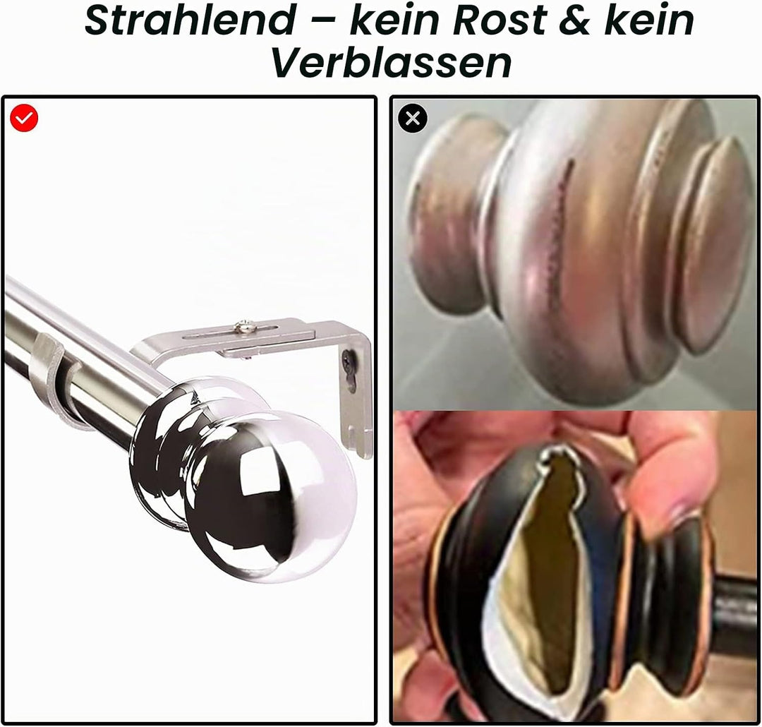 HARRMS Gardinenstange Ausziehbar, 76-221cm, Gardienenstangenset Silber 1 läufig, Verstellbare Vorhan