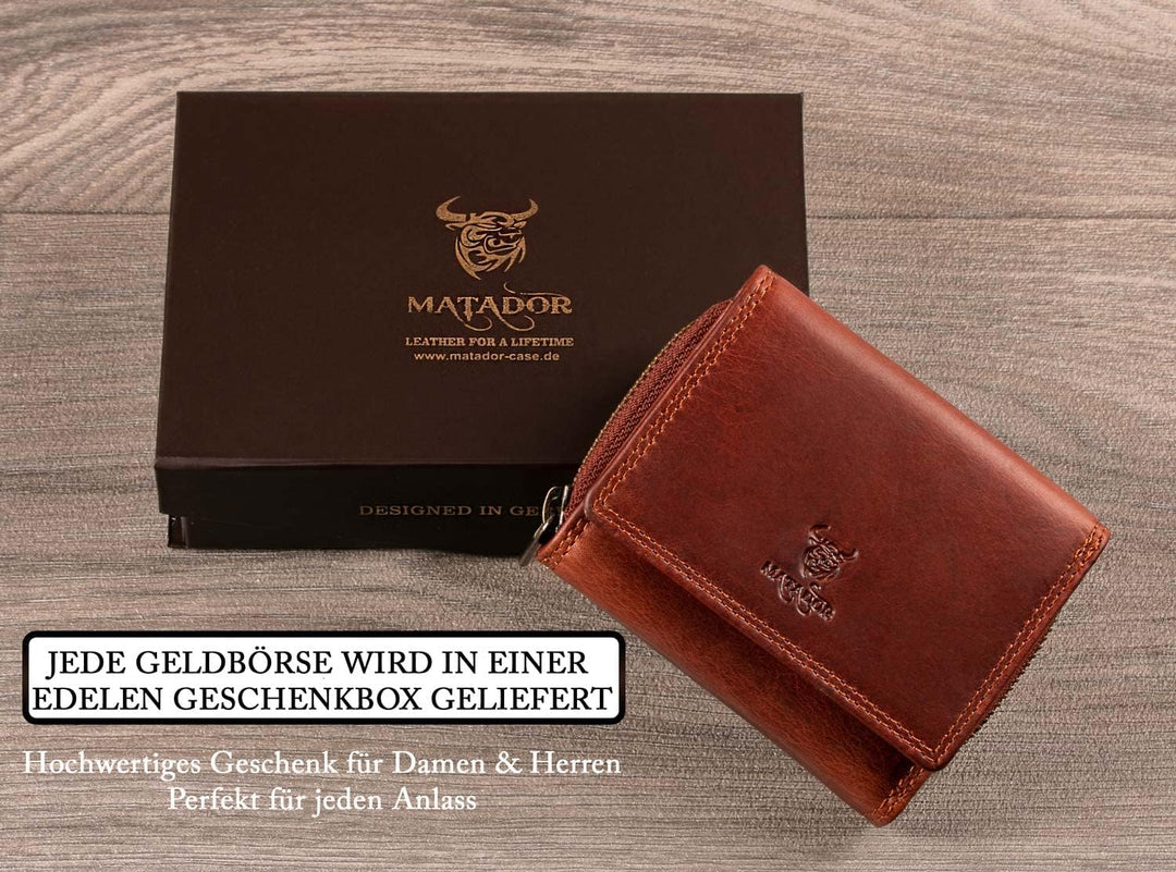 MATADOR® CHIQUITO Echt Leder Klein Geldbörse Damen Mini Geldbeutel Herren TüV geprüfter RFID & NFC S