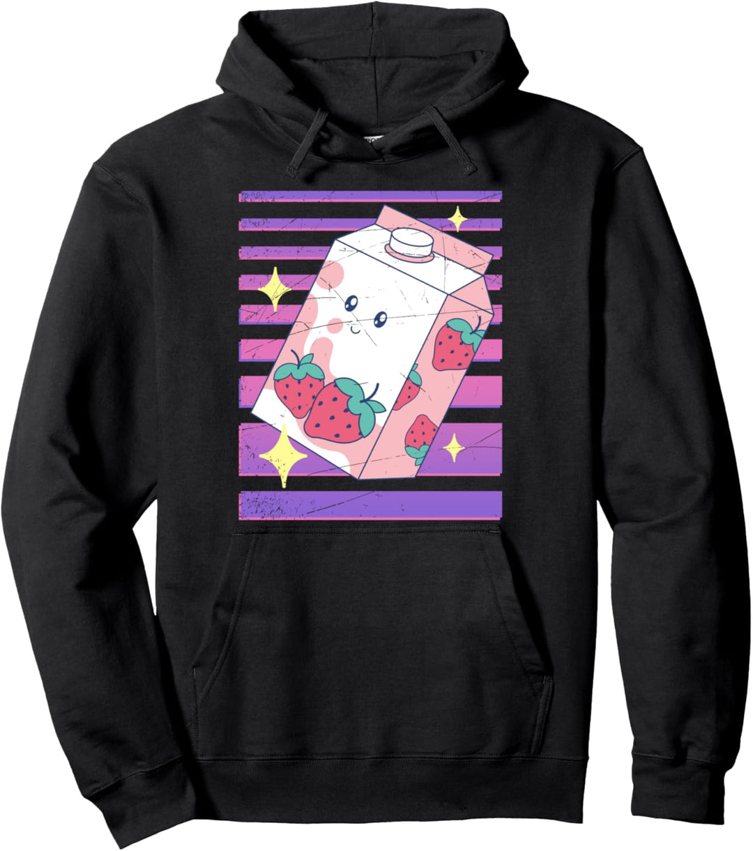 Kawaii Anime Vaporwave Manga Erdbeer Milchshake Karton Pullover Hoodie