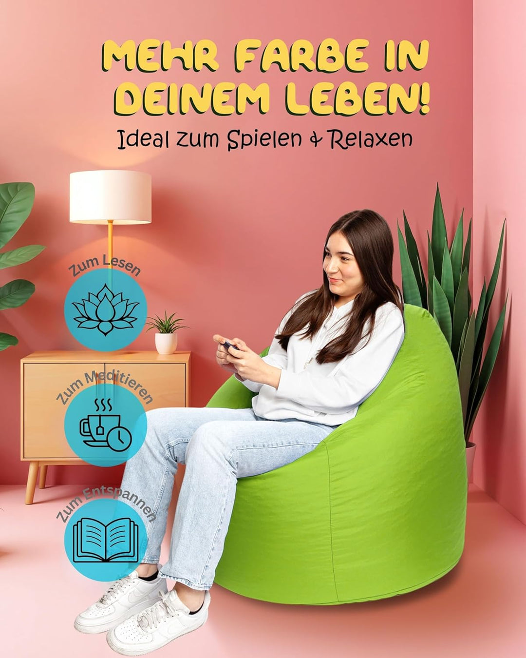 PATCH HOME Patchhome Sitzsack Tropfenform mit Reissverschluss Nachfüllbar - für In & Outdoor - mit S