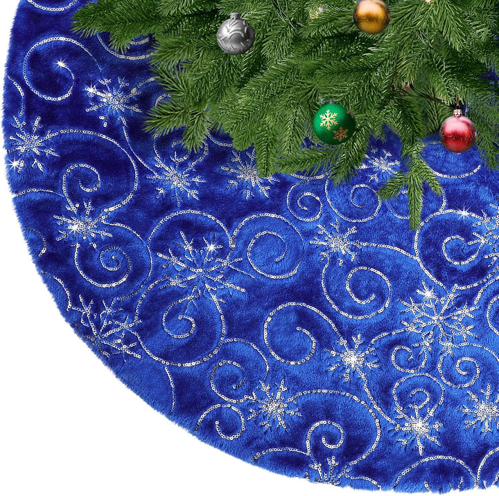 KONVINIT Blau Weihnachtsbaumdecke Plüsch Christmasbaumdecke Kunstfell Weihnachtsbaumteppich Rund Wei