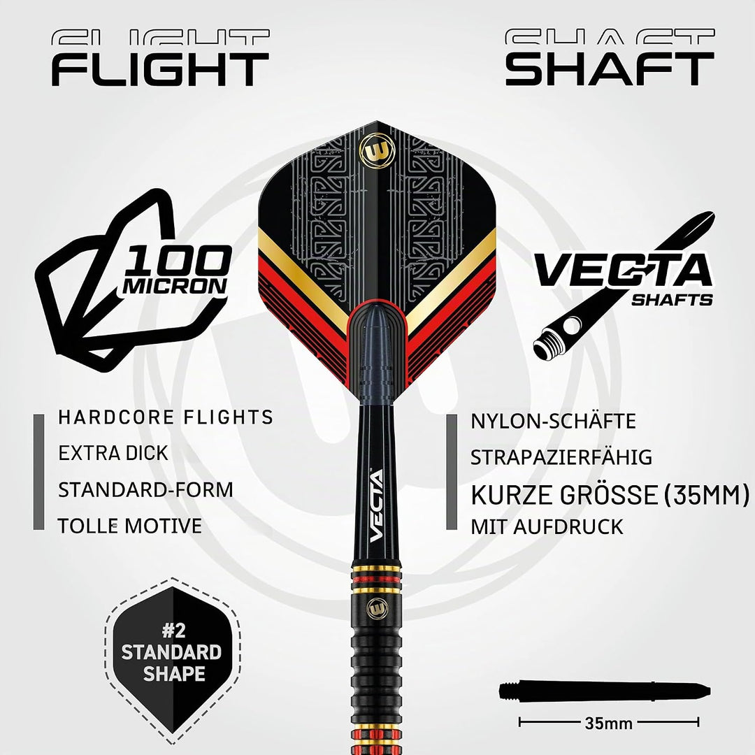 WINMAU Valhalla Profi Stahlspitze Wolfram Dartpfeile mit Flüge und Stiele (Wellen) 24g Steeltip, 24g
