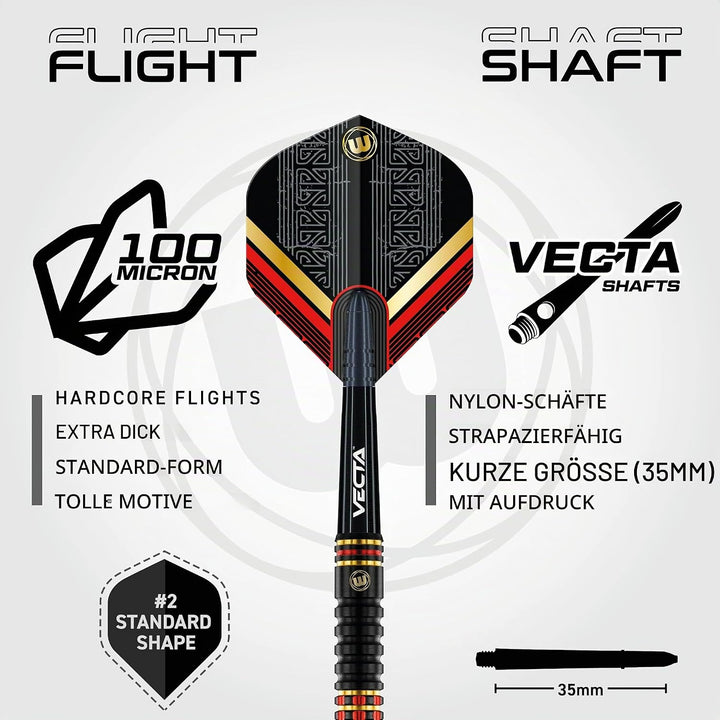 WINMAU Valhalla Profi Stahlspitze Wolfram Dartpfeile mit Flüge und Stiele (Wellen) 24g Steeltip, 24g