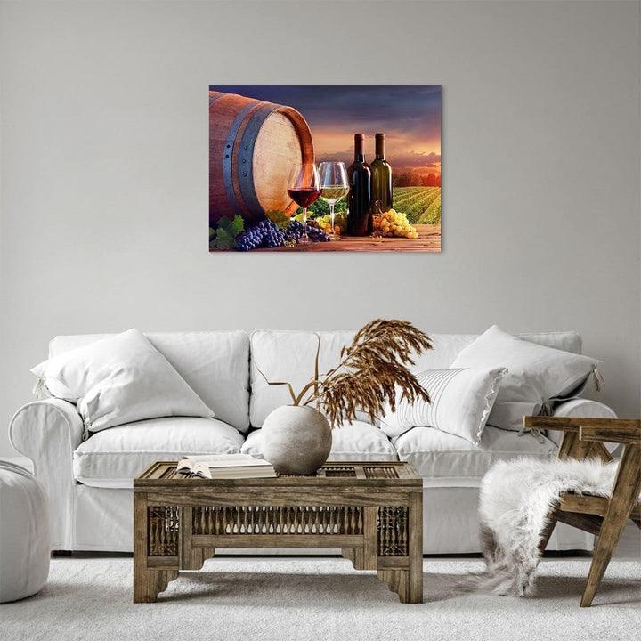 Bilder auf Leinwand Wein Weinberg Sommer Leinwandbild mit Rahmen 70x50cm Wandbilder Dekoration Wohnz