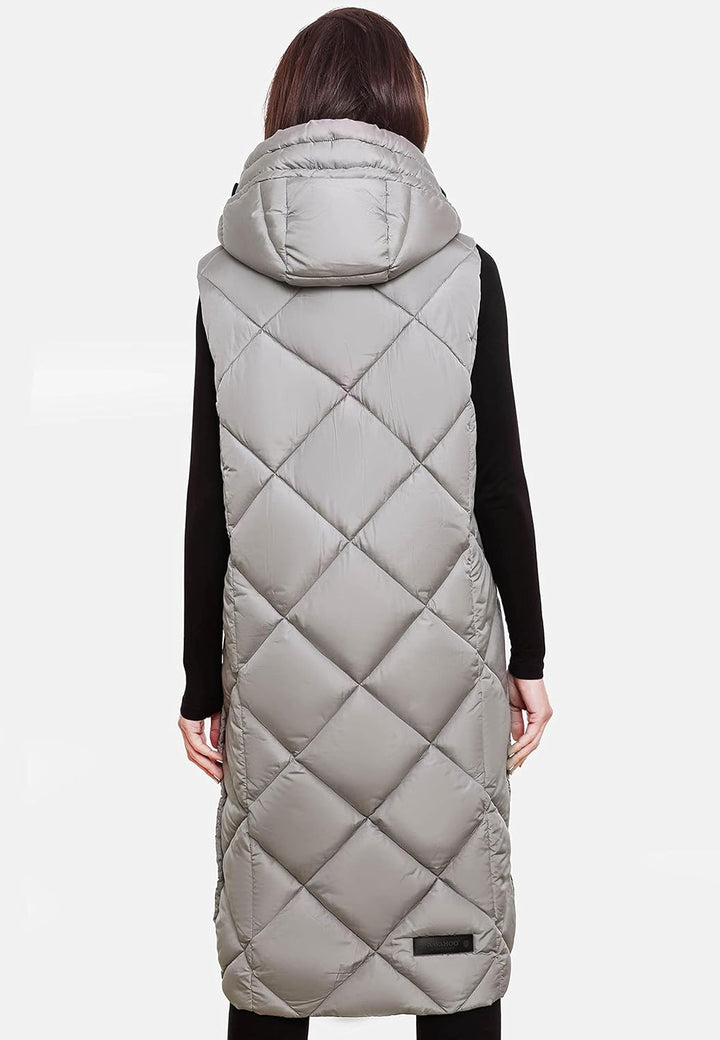 Navahoo warme Damen Winter Steppweste lang mit Kapuze Schnuckel XS-XXL S Zinc Grey, S Zinc Grey